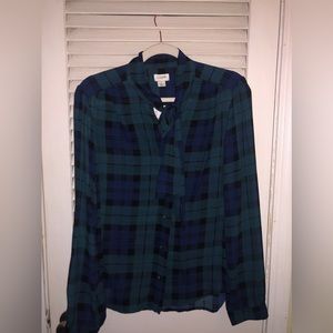 J. Crew Factory Blackwatch Tartan neck tie blouse
